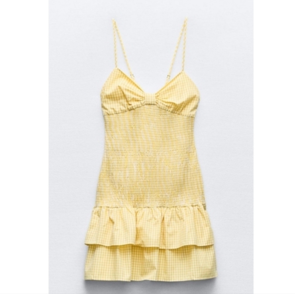 Zara TIED GINGHAM DRESS YELLOW SIZE S - Picture 7 of 11